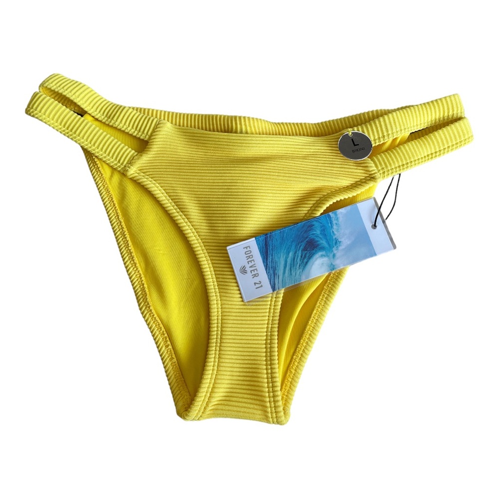 Forever 21 F21 Swimsuit Bikini Bottom Women’s Size Large Yellow Neon New